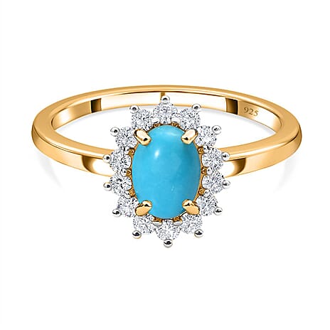 Arizona Sleeping Beauty Turquoise and Natural Cambodian Zircon  Ring in 18K Yellow Gold Vermeil Plated Sterling Silver 1.12 Ct.