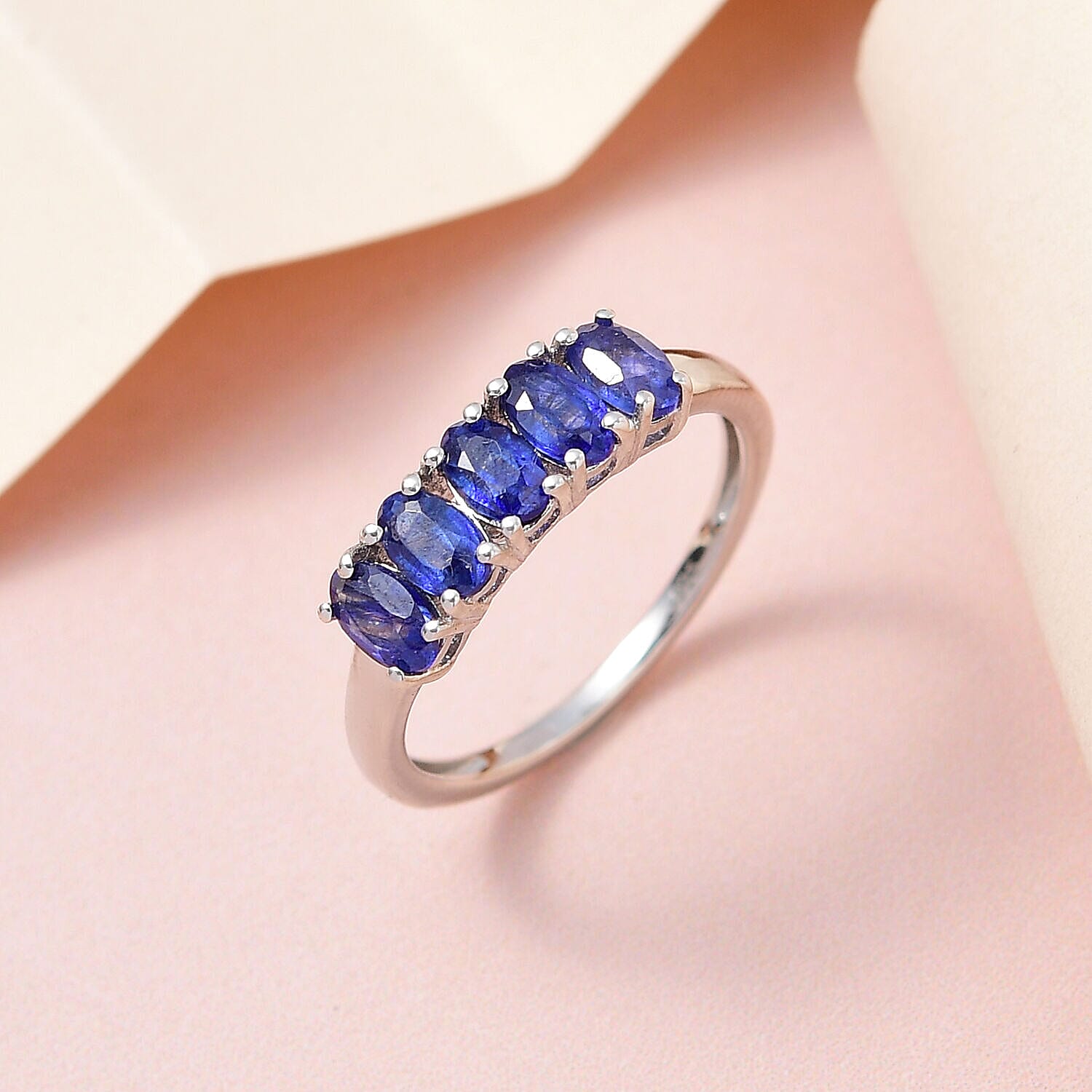 Masoala Sapphire 5 Stone Ring in Platinum Overlay Sterling Silver 1.71 Ct