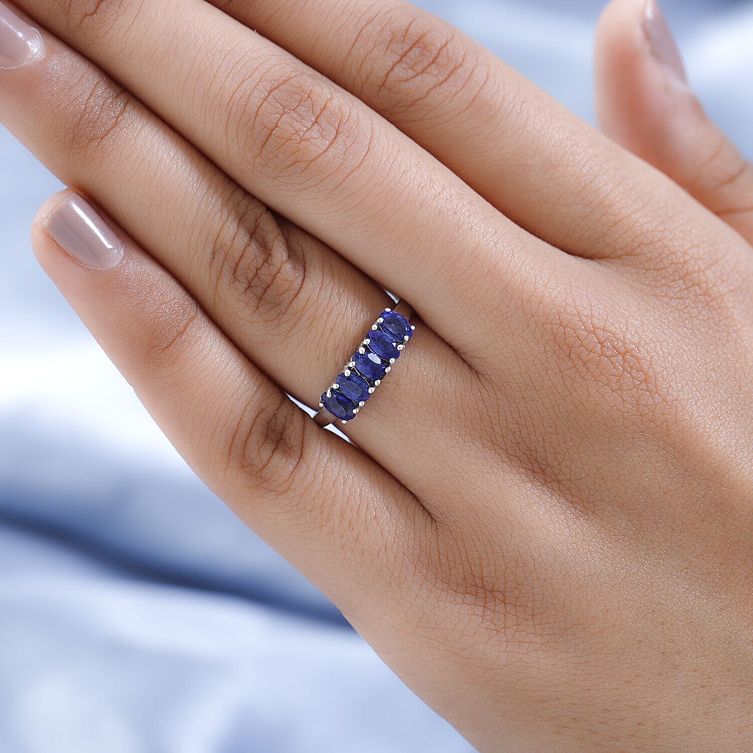 Masoala Sapphire 5 Stone Ring in Platinum Overlay Sterling Silver 1.71 Ct