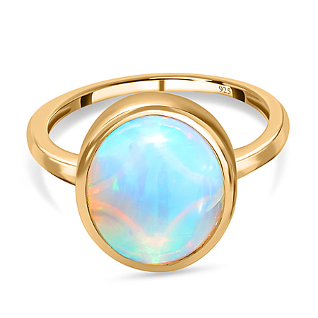 Ethiopian Welo Opal Ring in 18K Vermeil Yellow Gold Plated Sterling Silver 2.77 Ct