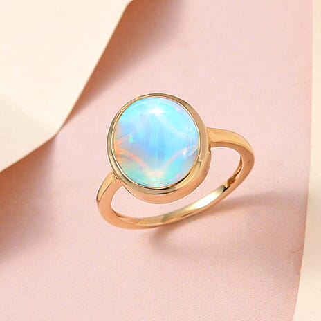 Ethiopian Welo Opal Ring in 18K Yellow Gold Vermeil Plated Sterling Silver 2.77 Ct