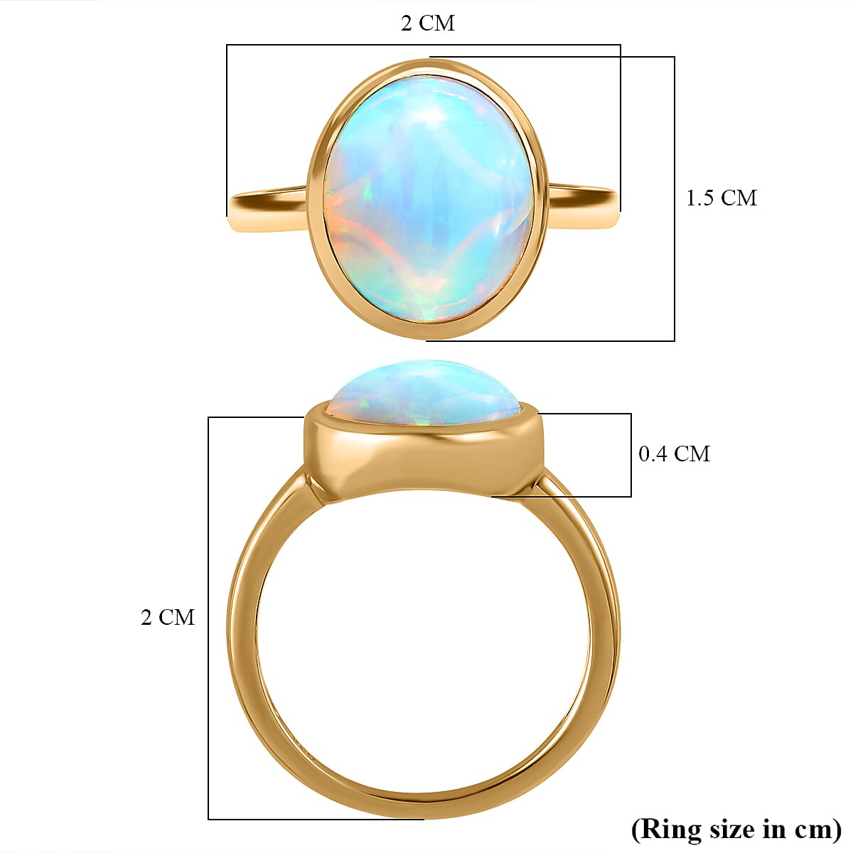 Ethiopian Welo Opal Ring in 18K Yellow Gold Vermeil Plated Sterling Silver 2.77 Ct Ethiopian Welo Opal Ring in 18K Yellow Gold Vermeil Plated Sterling Silver 2.77 Ct