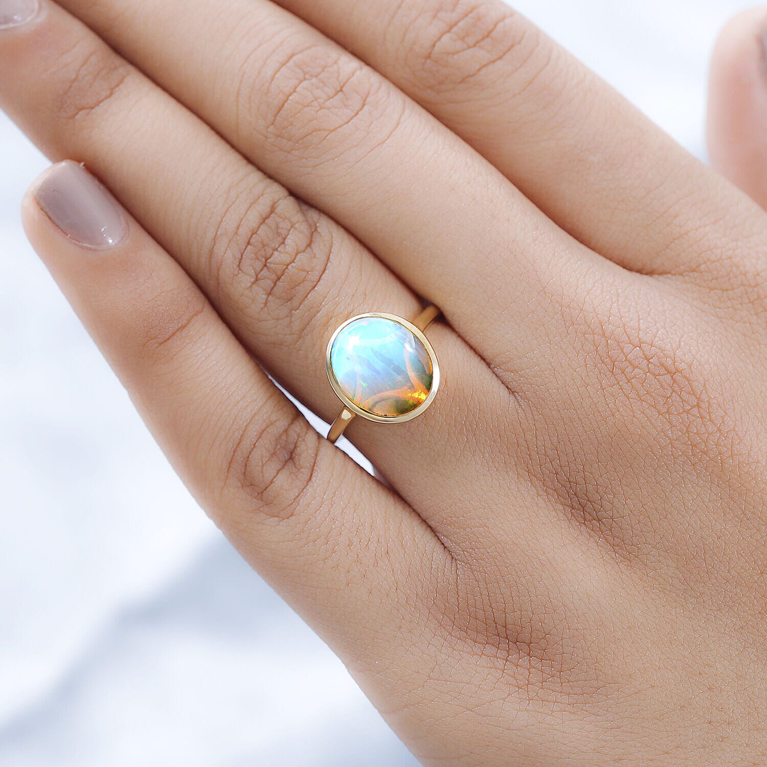 Ethiopian Welo Opal Ring in 18K Yellow Gold Vermeil Plated Sterling Silver 2.77 Ct Ethiopian Welo Opal Ring in 18K Yellow Gold Vermeil Plated Sterling Silver 2.77 Ct