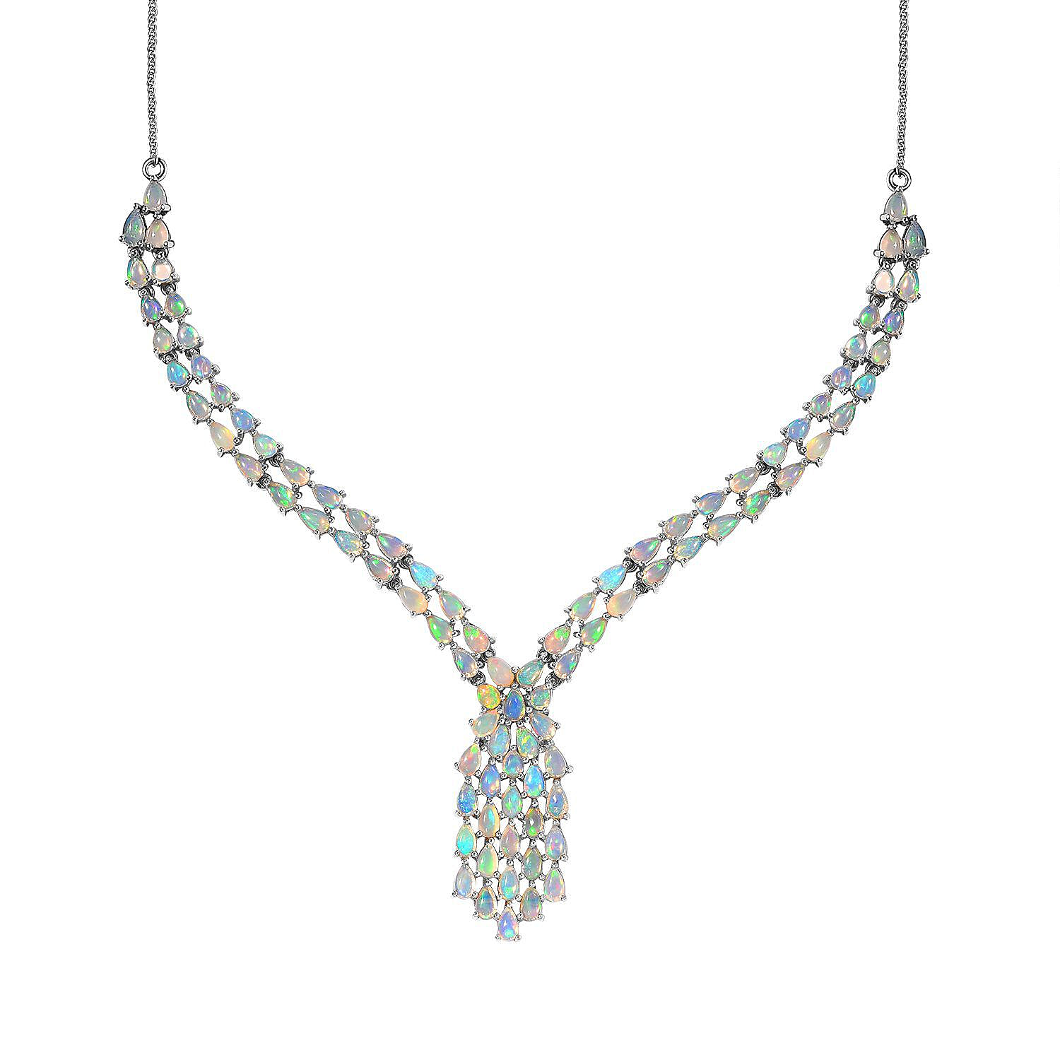 Ethiopian Welo Opal Necklace (Size - 20) in Platinum Overlay Sterling Silver 13.95 Ct, Silver Wt. 18.98 Gms