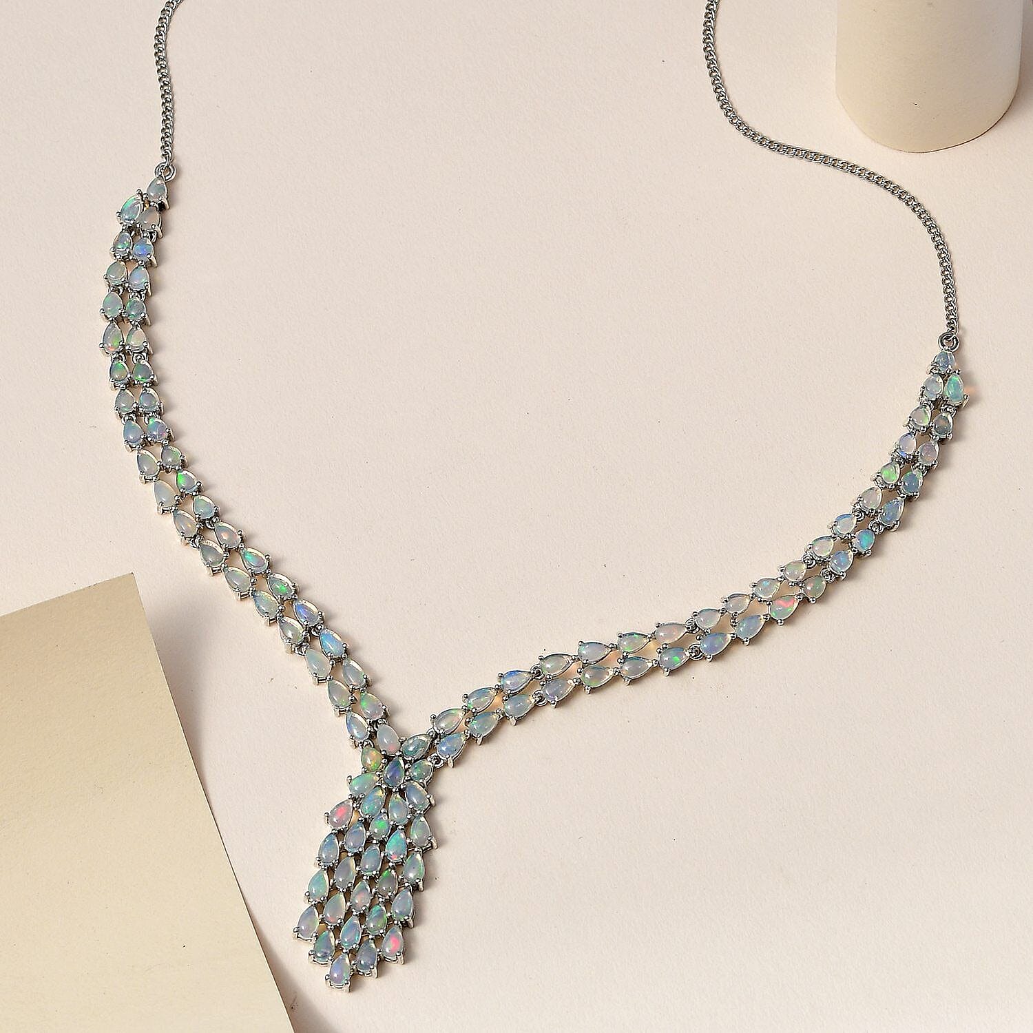 Ethiopian Welo Opal Necklace (Size - 20) in Platinum Overlay Sterling Silver 13.95 Ct, Silver Wt. 18.98 Gms