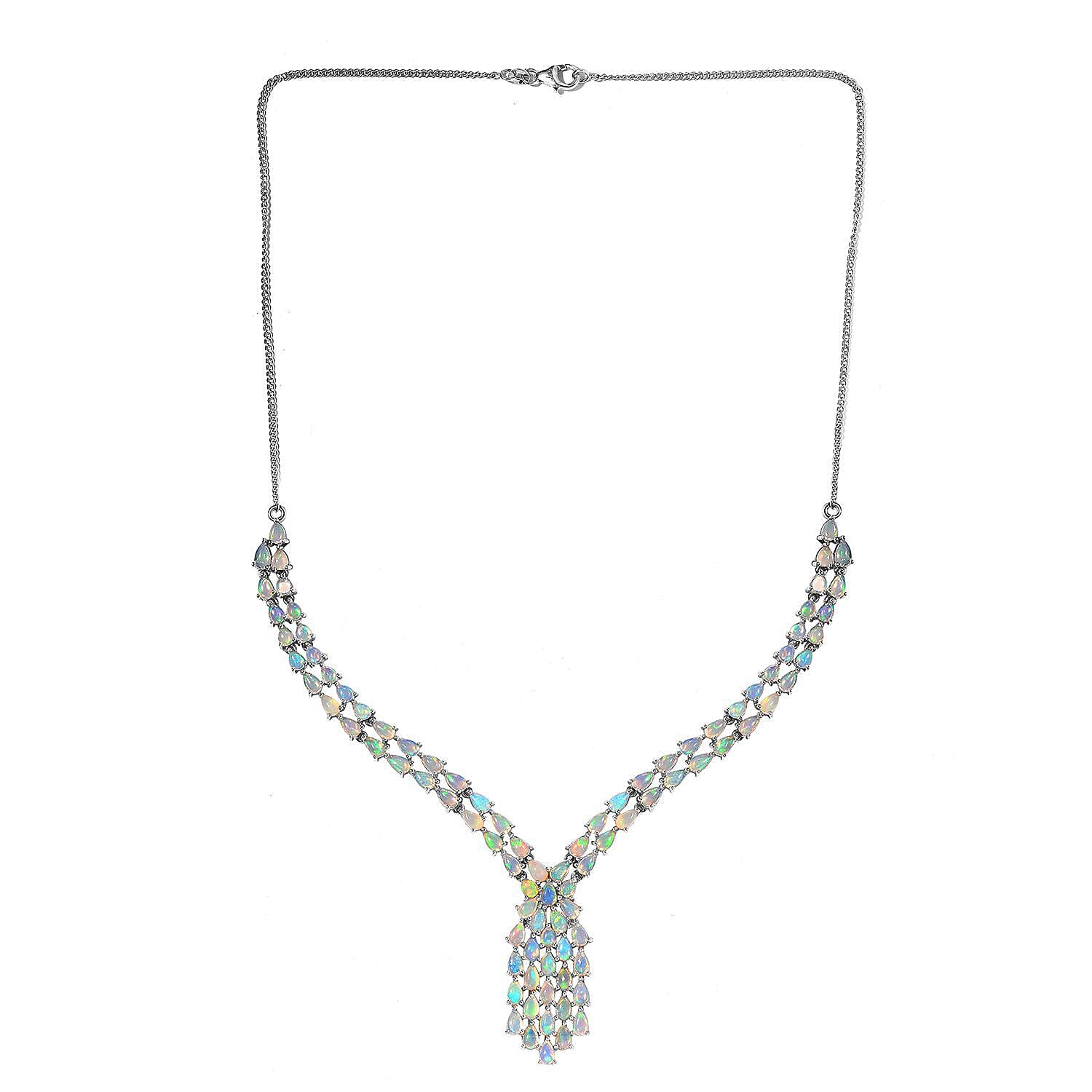 Ethiopian Welo Opal Necklace (Size - 20) in Platinum Overlay Sterling Silver 13.95 Ct, Silver Wt. 18.98 Gms