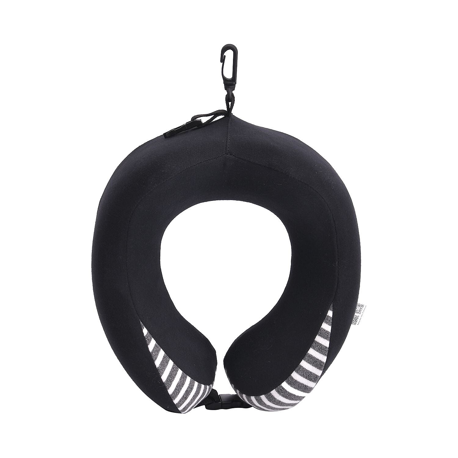 Memory Foam Neck Pillow with Buckle Closure (Size 22 Cm) - Black