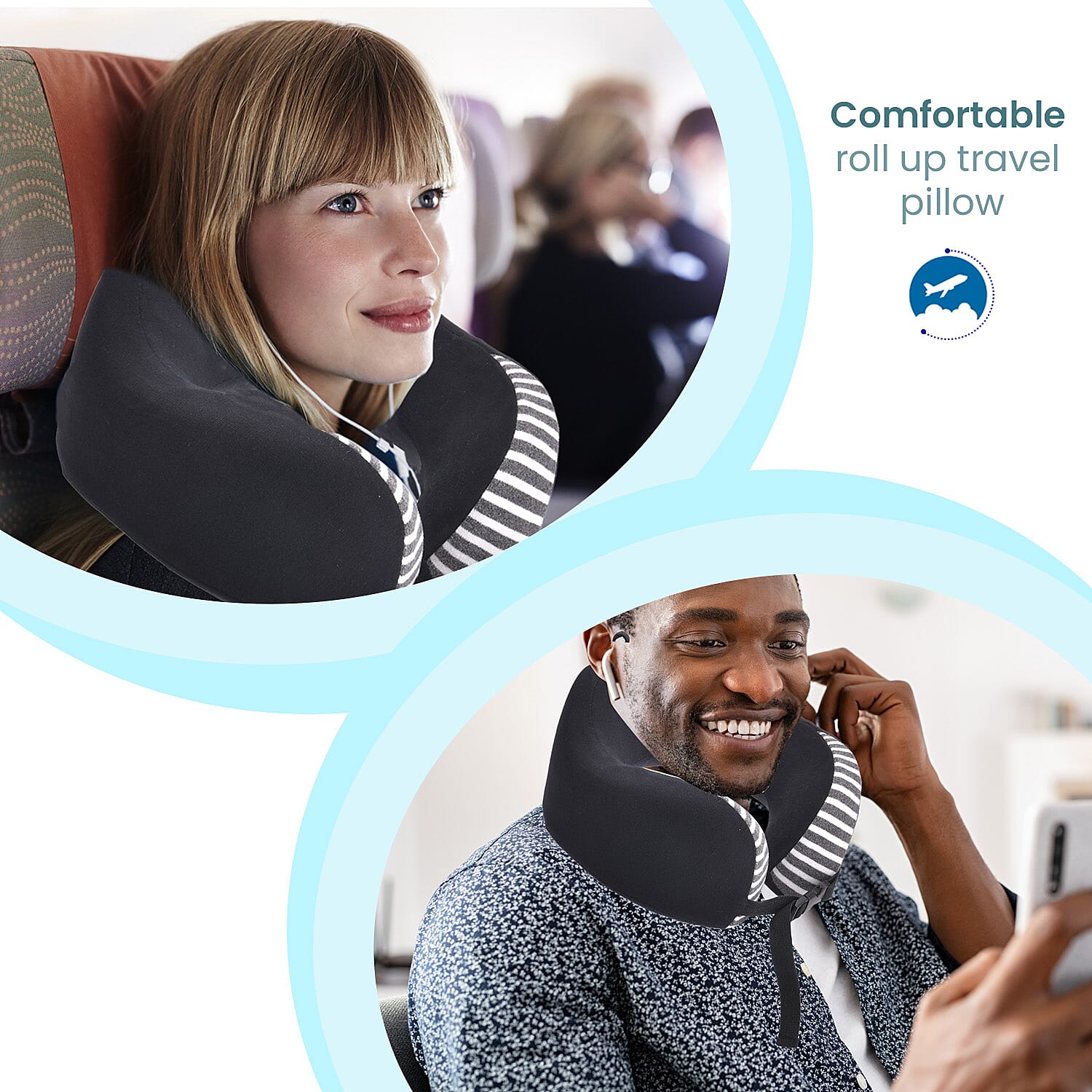 Memory Foam Neck Pillow with Buckle Closure (Size 22 Cm) - Black