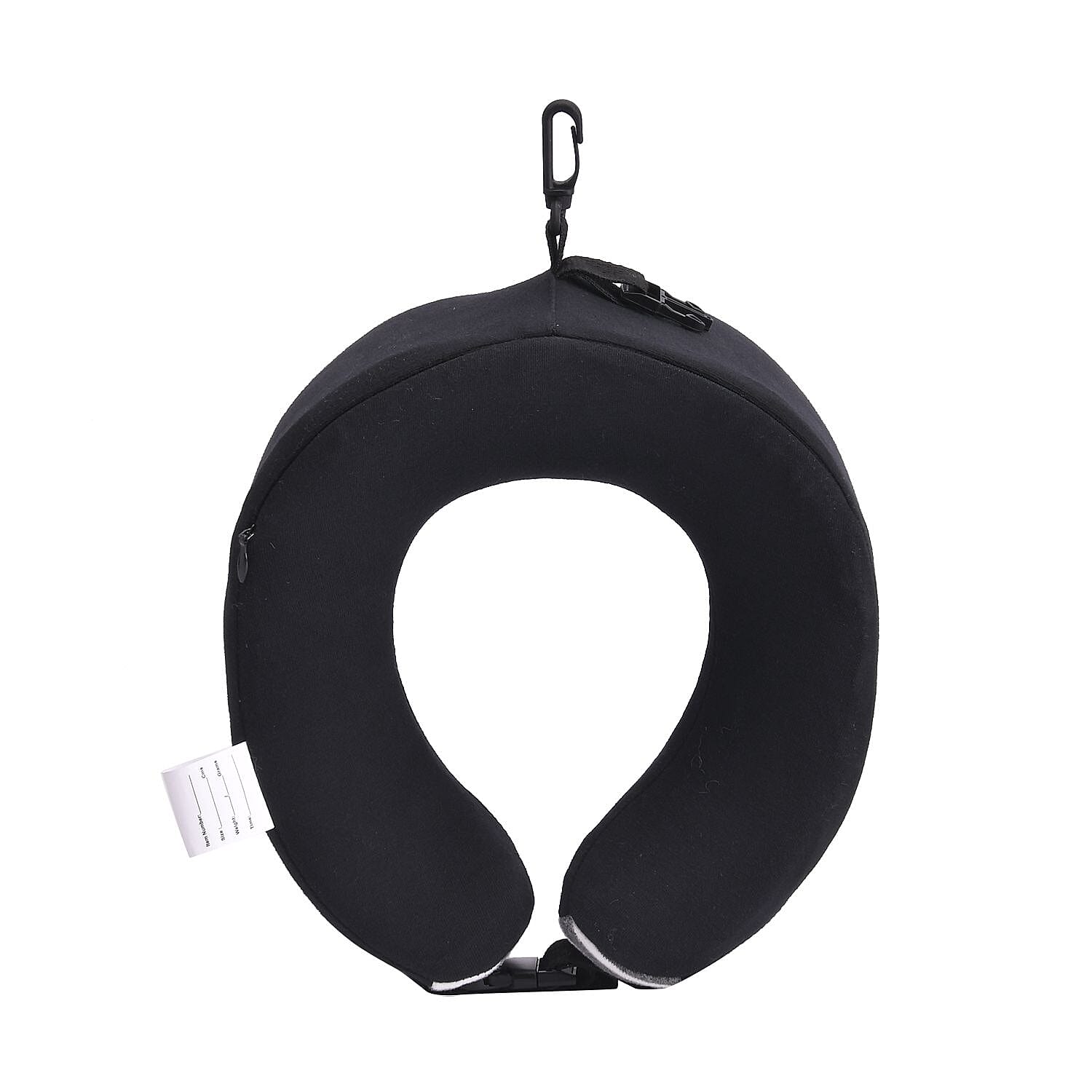 Memory Foam Neck Pillow with Buckle Closure (Size 22 Cm) - Black