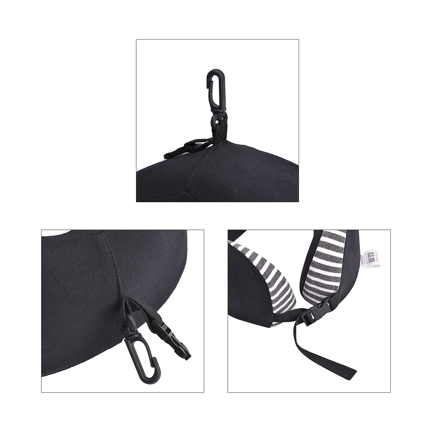 Memory Foam Neck Pillow with Buckle Closure (Size 22 Cm) - Black