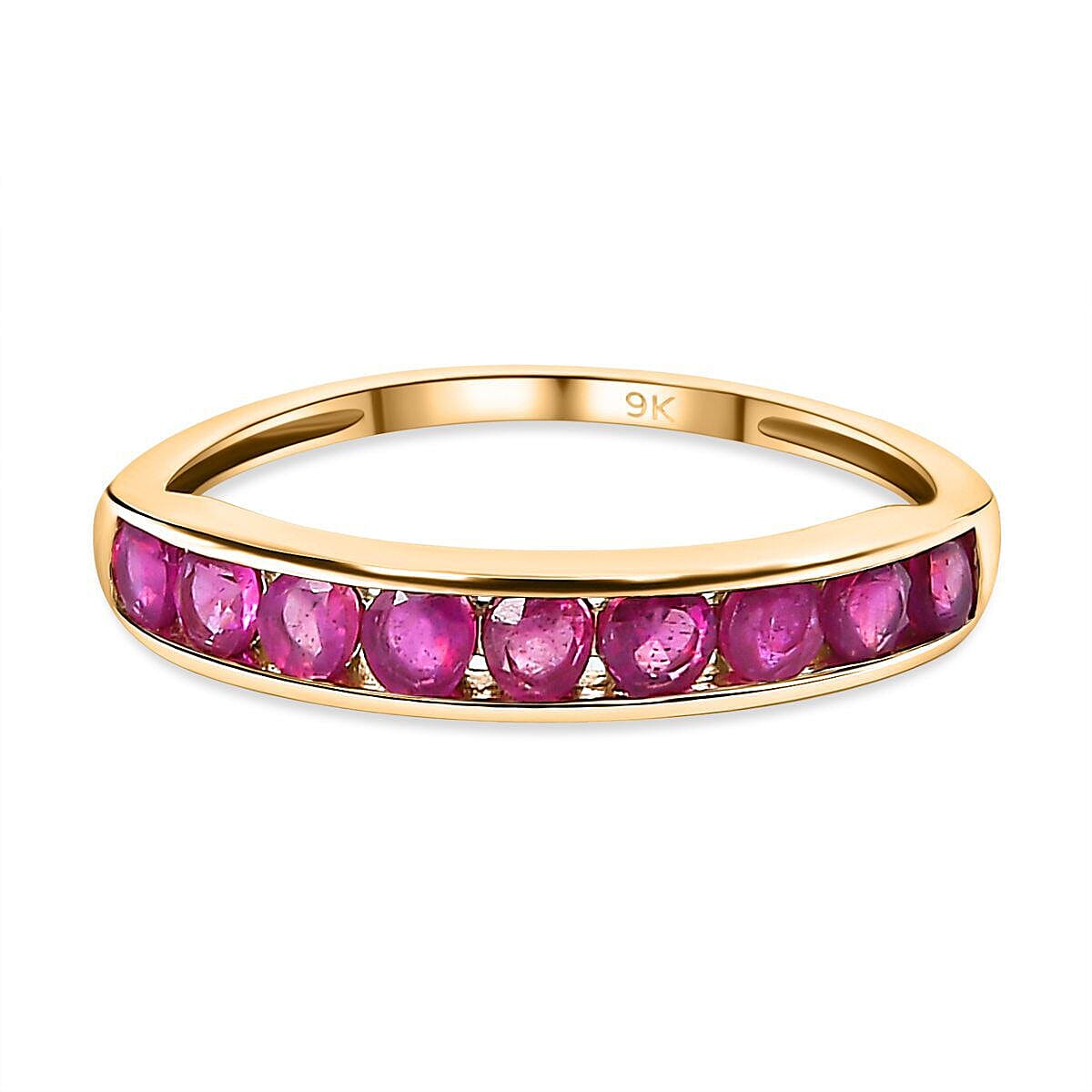 9K Yellow Gold African Ruby Half Eternity Band Ring