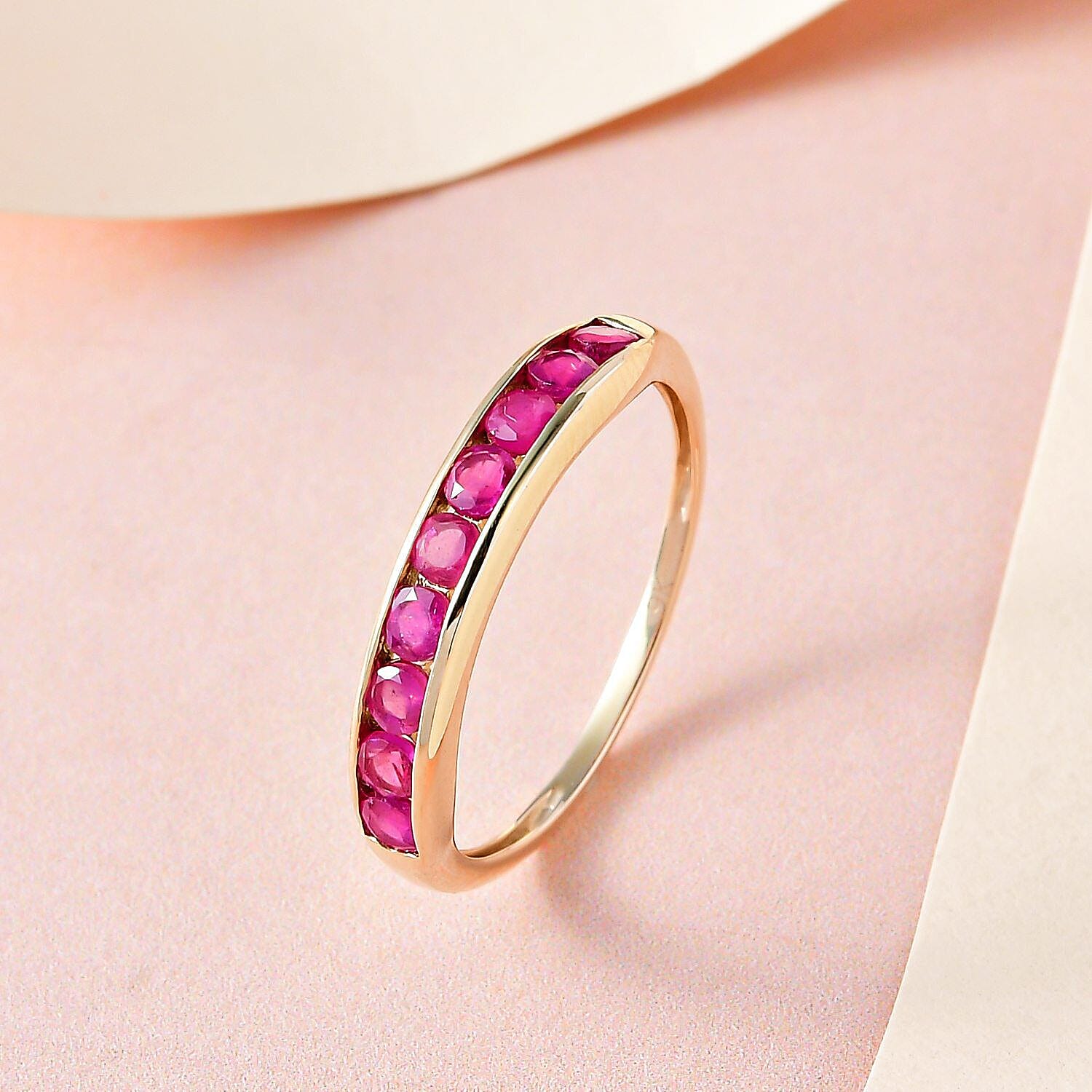 9K Yellow Gold African Ruby Half Eternity Band Ring
