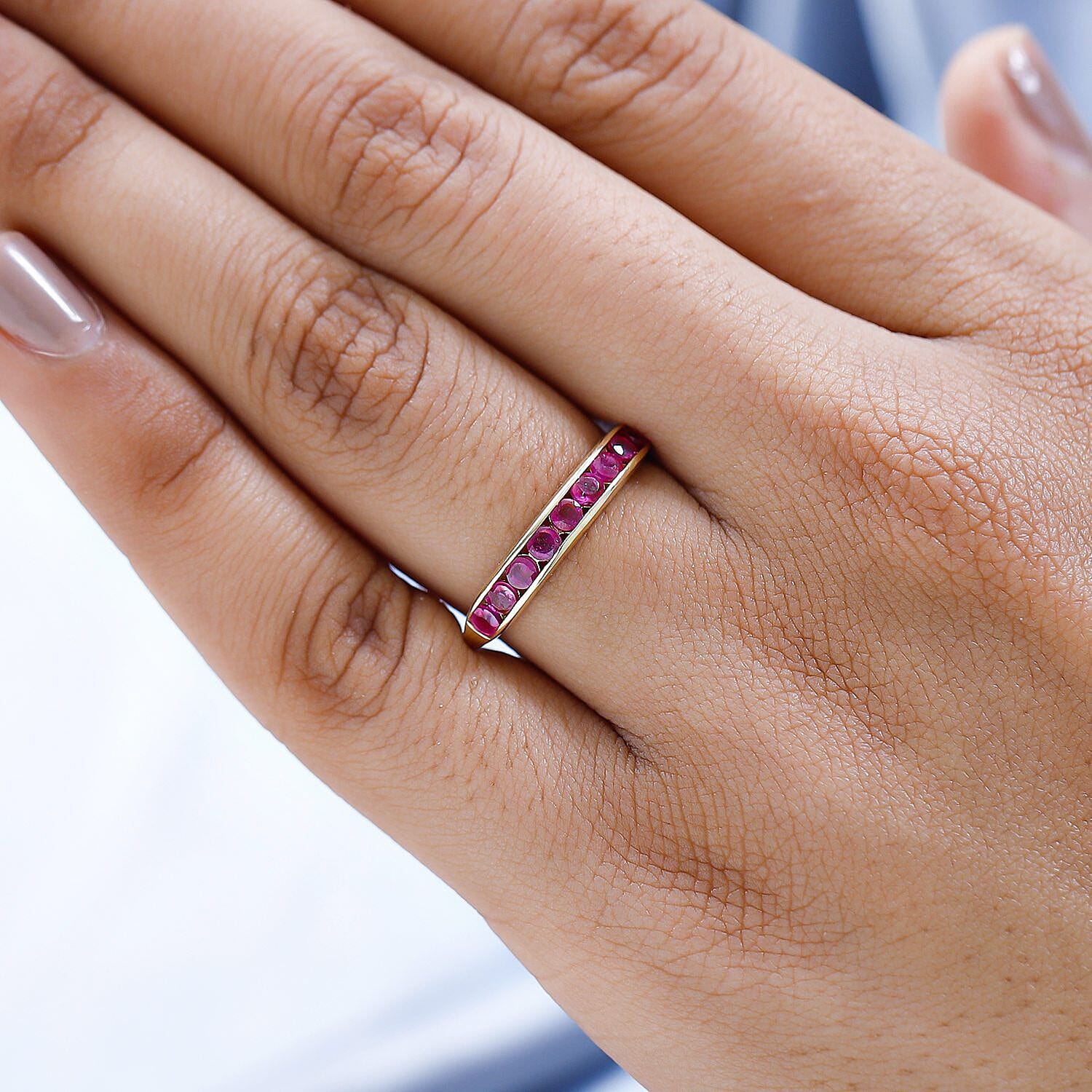 9K Yellow Gold African Ruby Half Eternity Band Ring