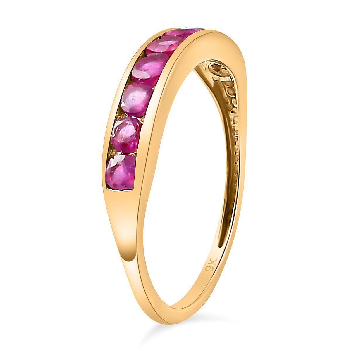 9K Yellow Gold African Ruby Half Eternity Band Ring