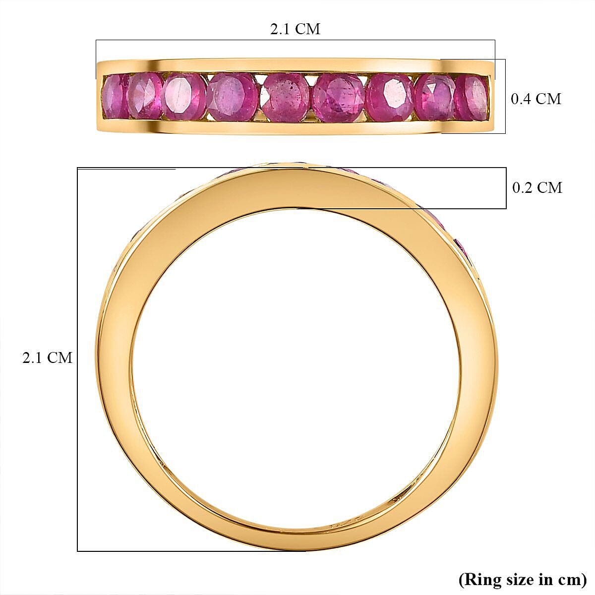 9K Yellow Gold African Ruby Half Eternity Band Ring