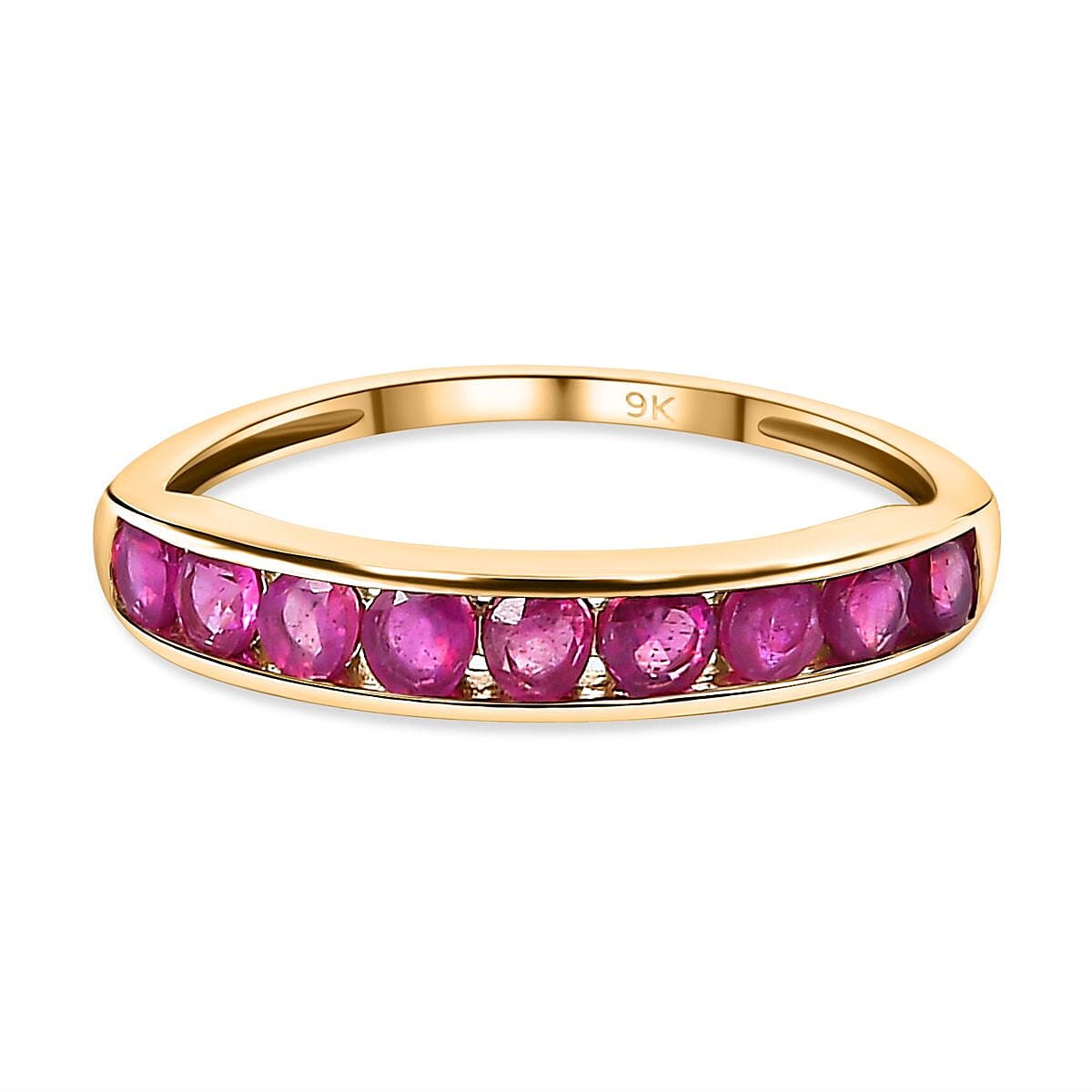 9K Yellow Gold African Ruby Half Eternity Band Ring