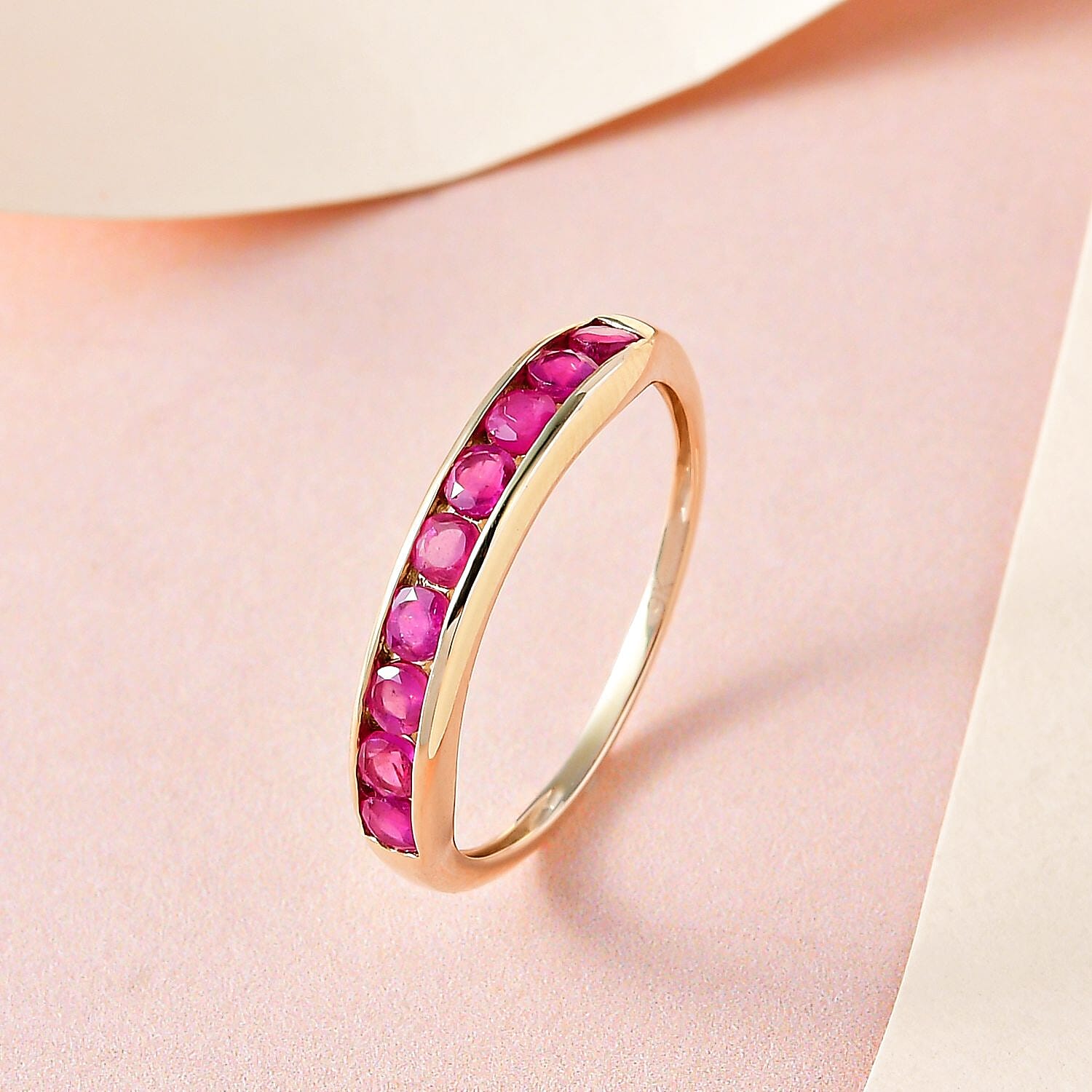 9K Yellow Gold African Ruby Half Eternity Band Ring