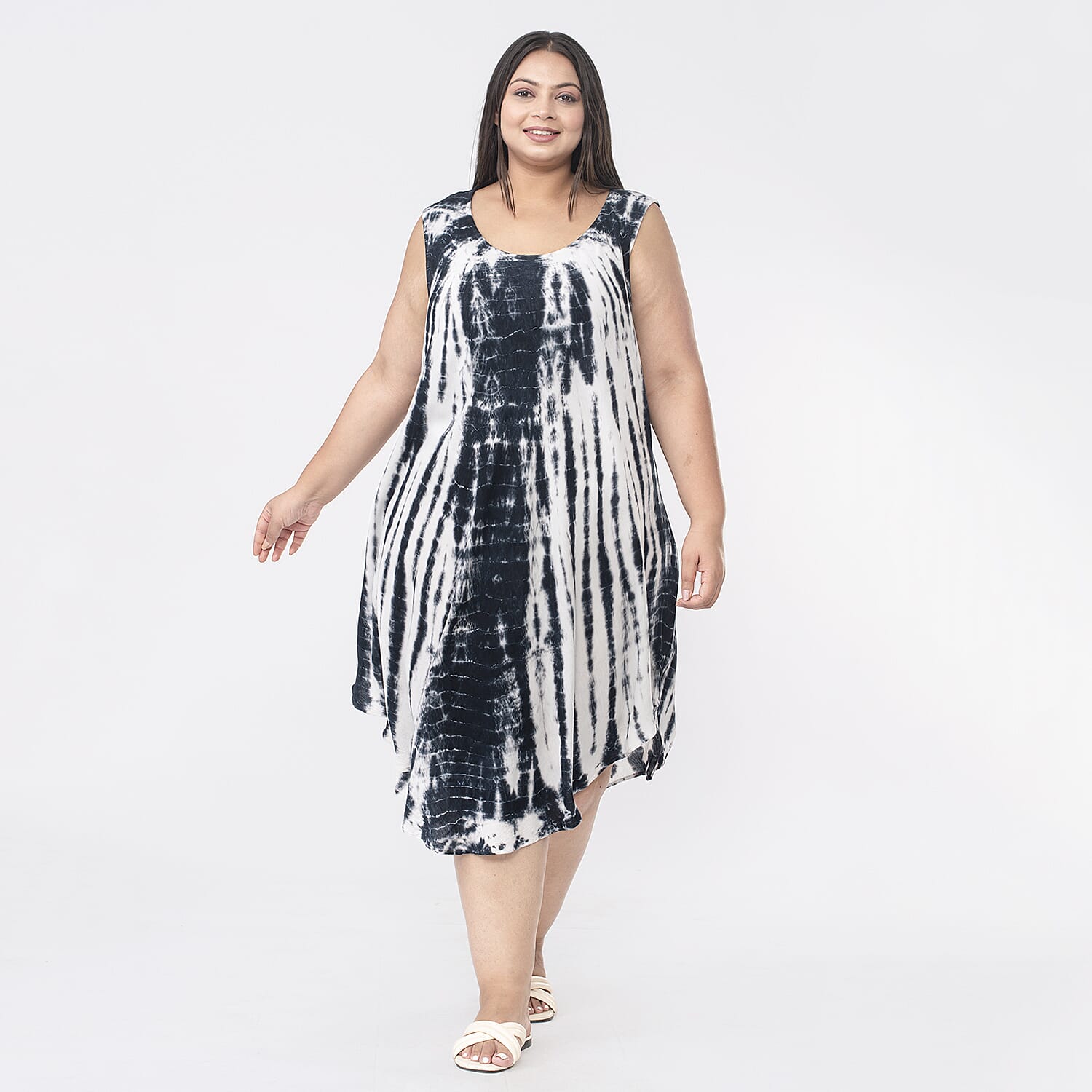 Tamsy 100% Viscose Tie Dye Dress (One Size,8-18) - Black