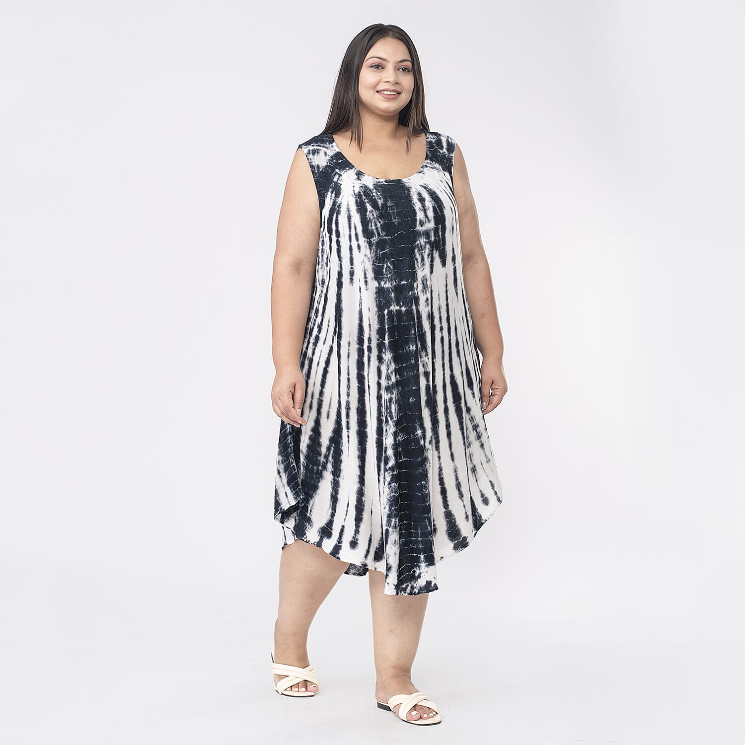 Tamsy 100% Viscose Tie Dye Dress (One Size,8-18) - Black