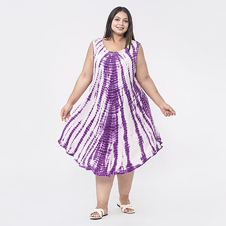 Tamsy 100% Viscose Tie Dye Dress (One Size,8-18) - Purple