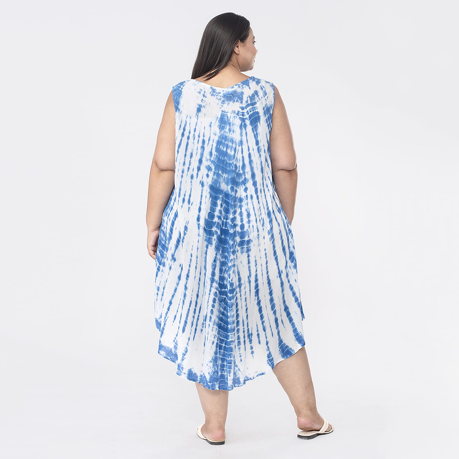 Tamsy 100% Viscose Tie Dye Dress (One Size Curve, 20-26) - Blue