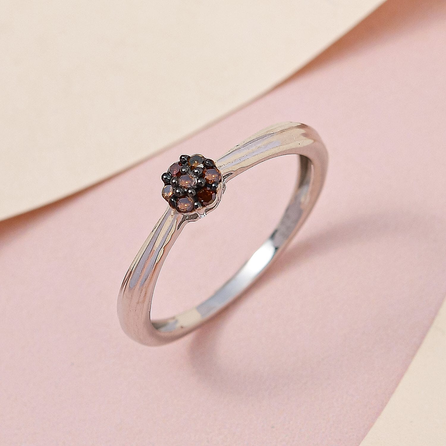 Red Diamond Ring in Platinum Overlay Sterling Silver