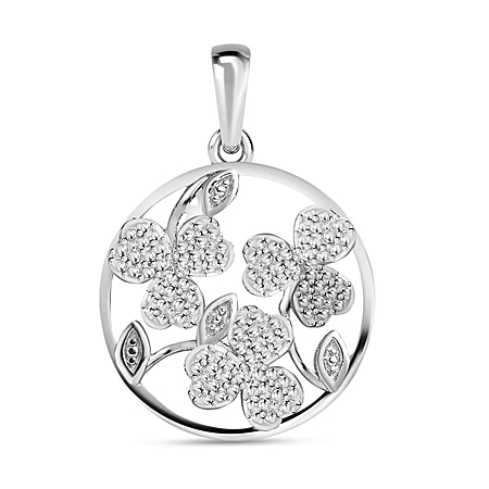 Diamond Floral Pendant in Platinum Overlay Sterling Silver