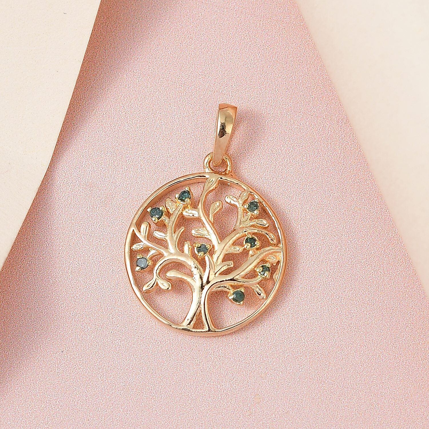 Green Diamond Tree of Life Pendant in 18K Yellow Gold Vermeil Plated Sterling Silver
