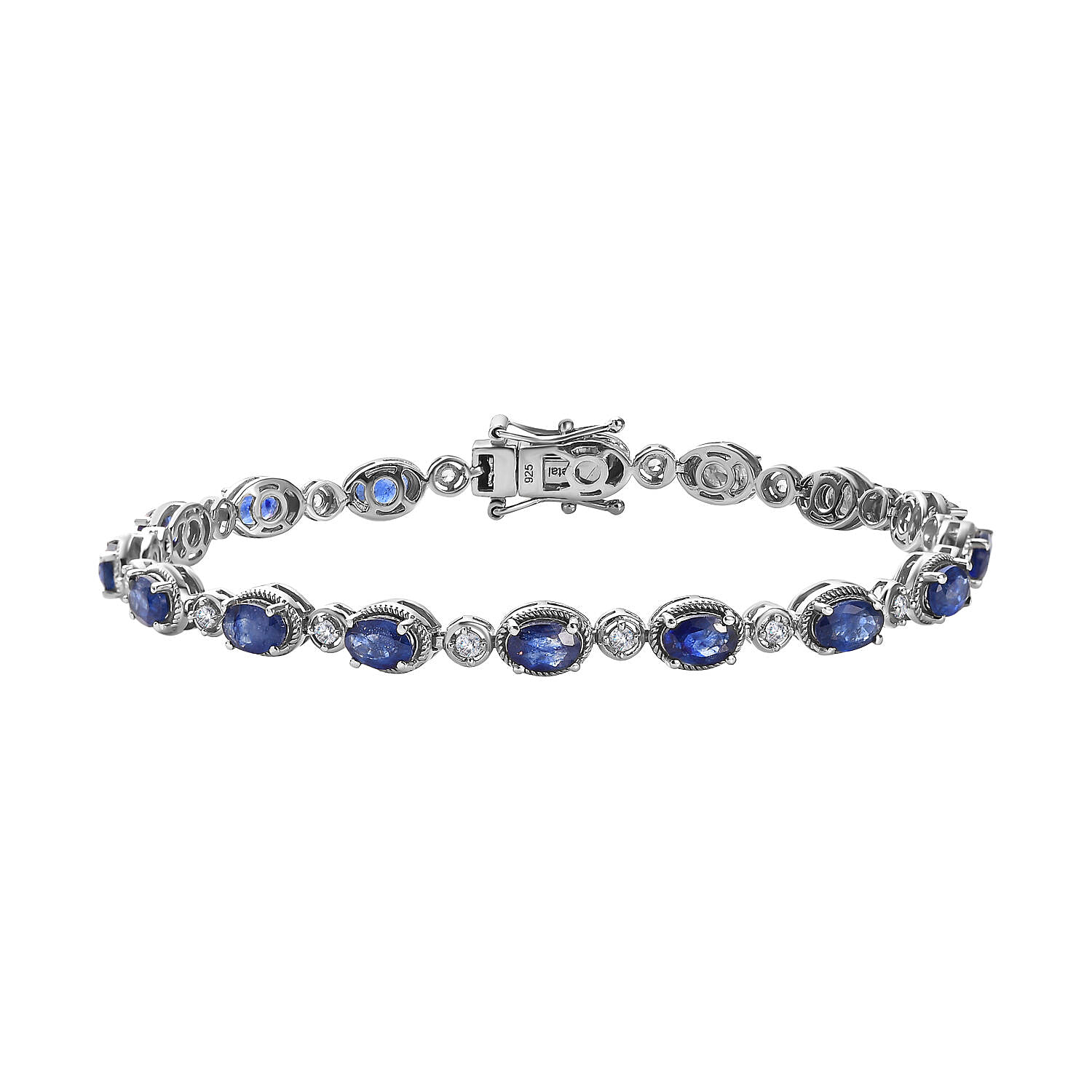 Masoala Sapphire and Natural Zircon Tennis Bracelet (Size - 8) in Platinum Overlay Sterling Silver 10.51 Ct, Silver Wt. 11.30 Gms