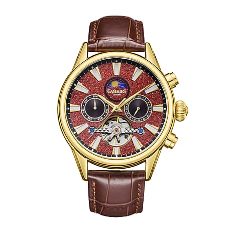 GAMAGES OF LONDON Limited Edition Hand Assembled TELESCOPE  Automatic Movement Star Cherry Dial Water Resistant Watch with Moonphase
