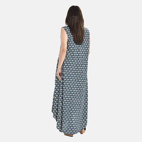 TAMSY 100% Viscose Irregular Figure Print Umbrella Dress (One Size, 8-18) - Teal Blue