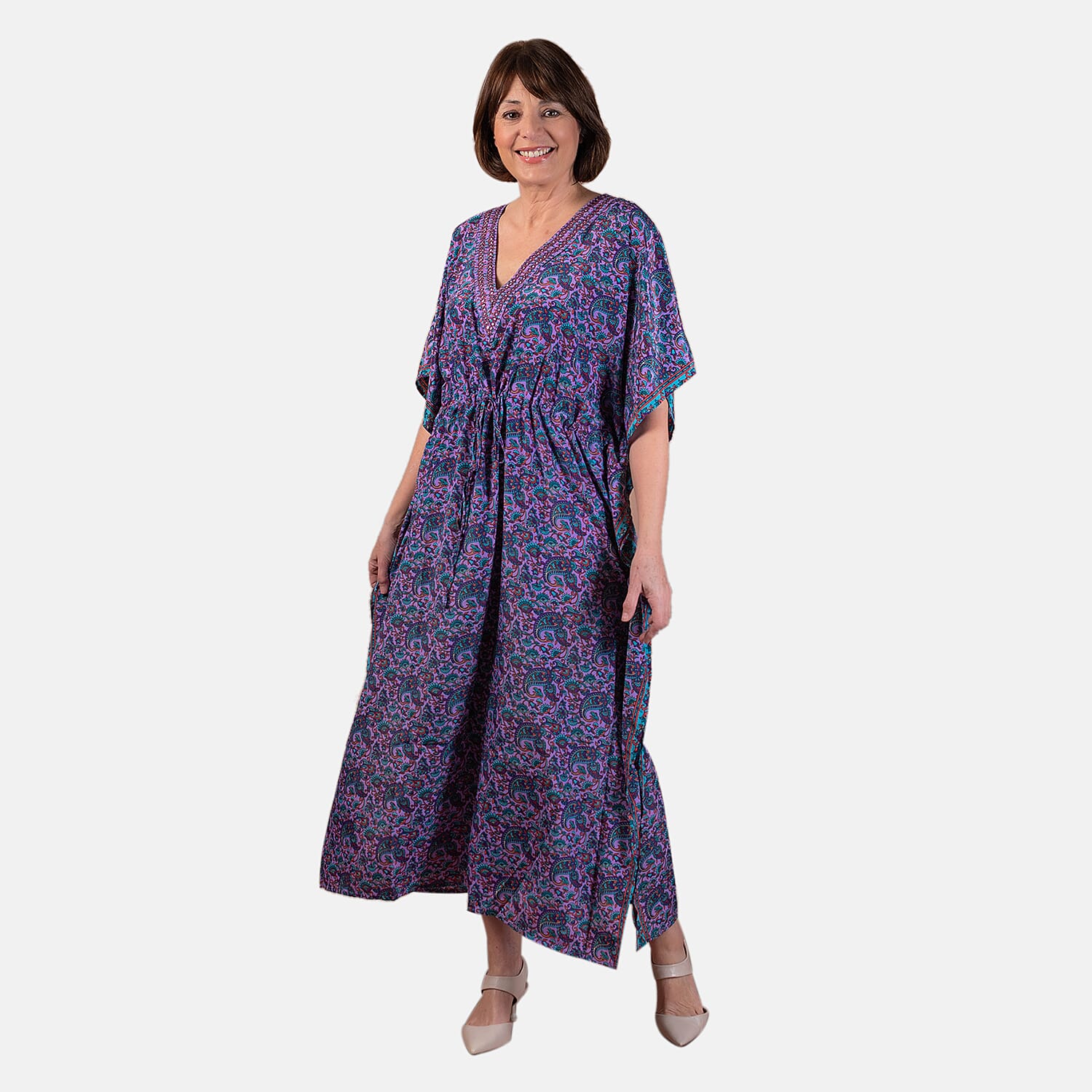 Tamsy Floral with Paisley Print Embroidered Dress