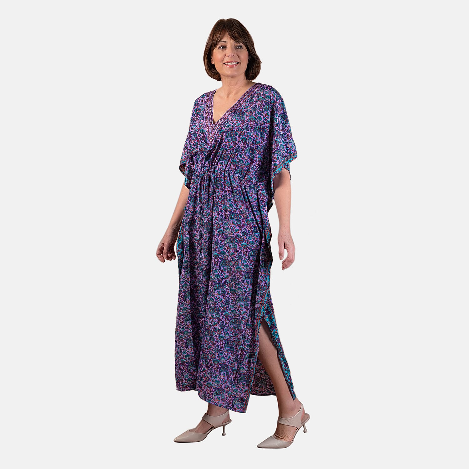 Tamsy Floral with Paisley Print Embroidered Dress