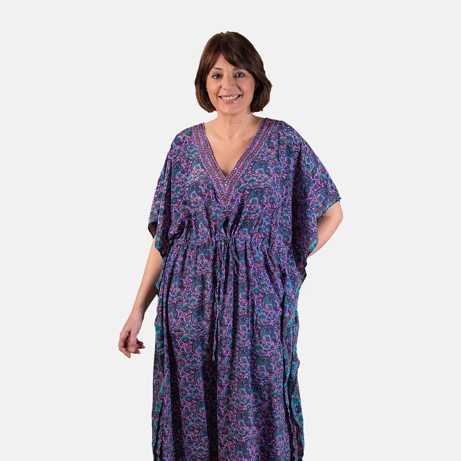 Tamsy Floral with Paisley Print Embroidered Dress