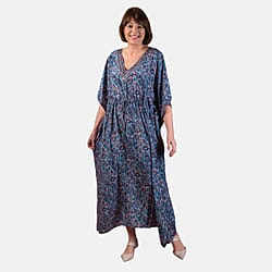 Tamsy Silk Like Floral with Paisley Print Embroidered Dress