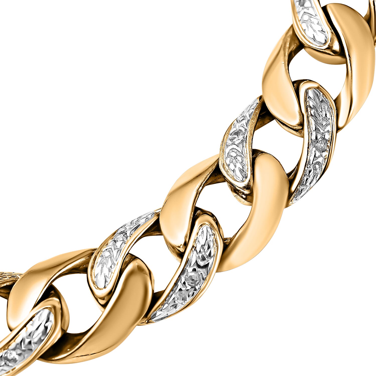 One Time Designer Closeout - 9K Solid Yellow and White Gold Diamond Curb Bracelet (Size - 8.5), Gold Wt. 30.00 Gms
