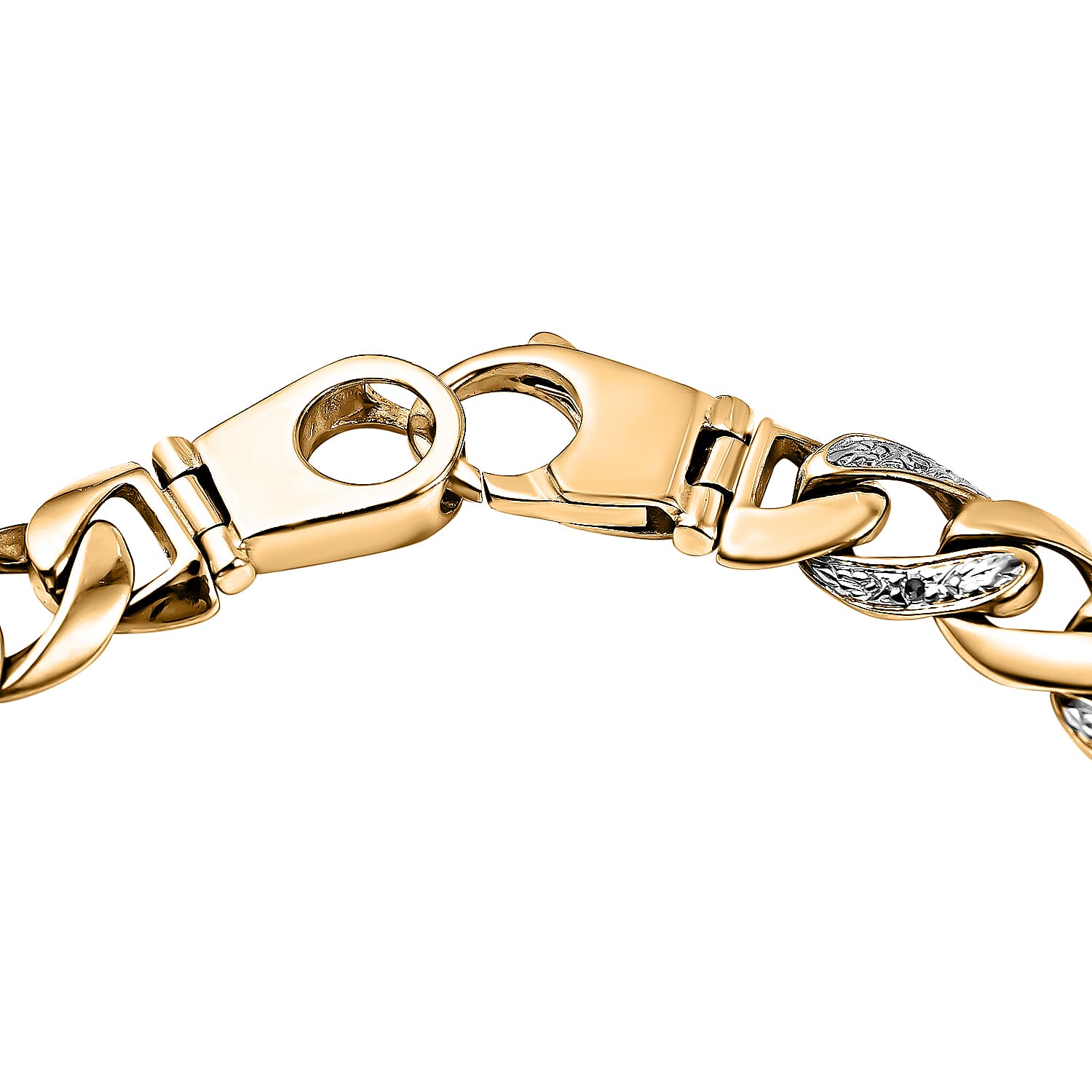 One Time Designer Closeout - 9K Solid Yellow and White Gold Diamond Curb Bracelet (Size - 8.5), Gold Wt. 30.00 Gms