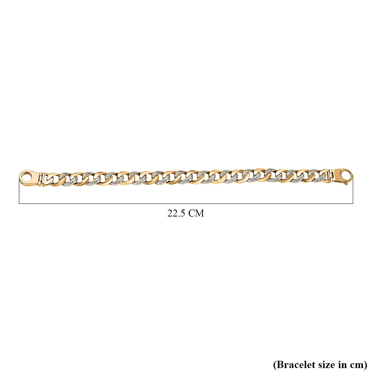 One Time Designer Closeout - 9K Solid Yellow and White Gold Diamond Curb Bracelet (Size - 8.5), Gold Wt. 30.00 Gms