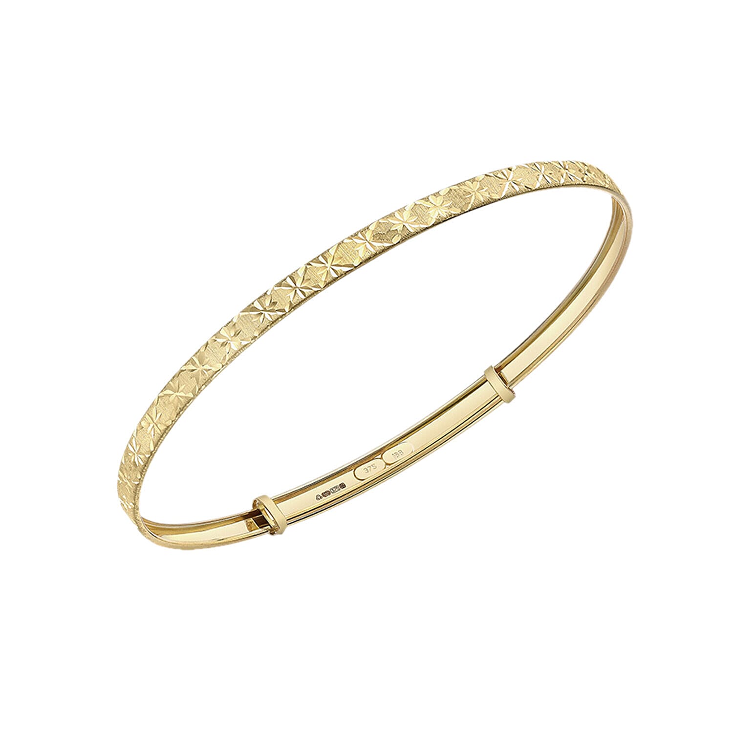 One Time Designer Closeout - 9K Yellow Gold Adjustable Star Bangle (Size- 7.0 )