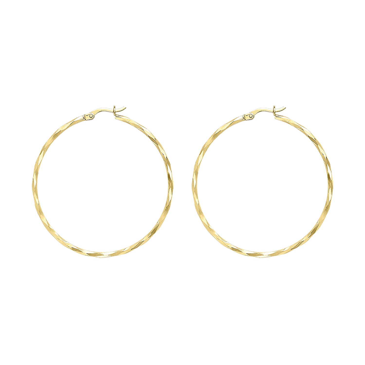 9K Yellow Gold Faceted Hoop Earrings (With Clasp)