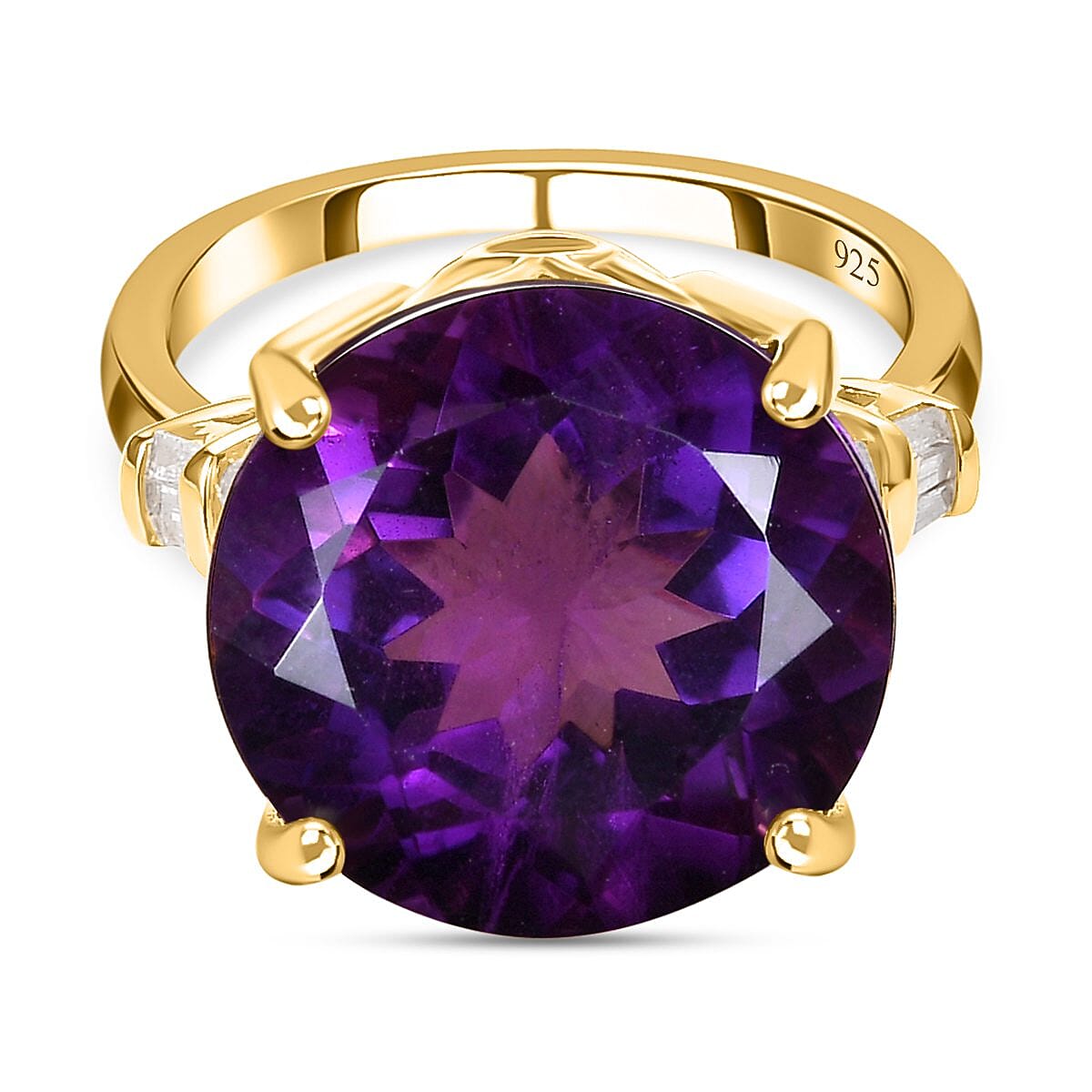 Zambian Amethyst & Diamond Ring in 18K Yellow Gold Vermeil Plated Sterling Silver 11.09 Ct.