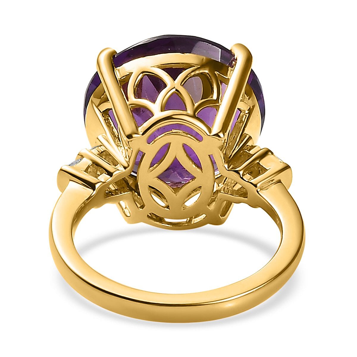 Zambian Amethyst & Diamond Ring in 18K Yellow Gold Vermeil Plated Sterling Silver 11.09 Ct.