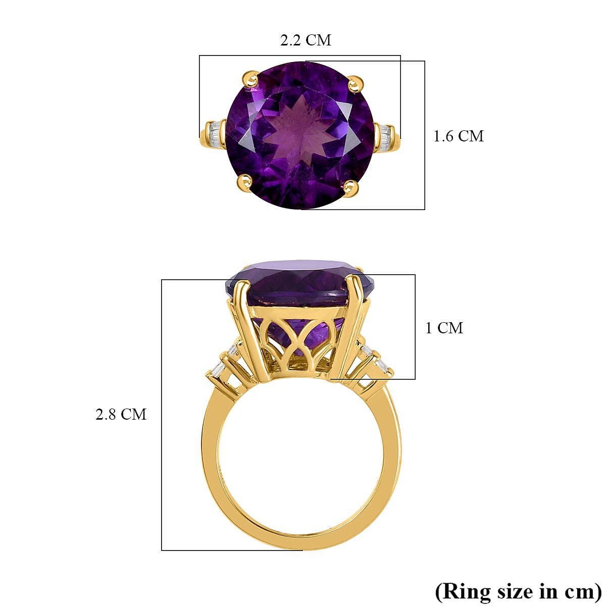 Zambian Amethyst & Diamond Ring in 18K Yellow Gold Vermeil Plated Sterling Silver 11.09 Ct.