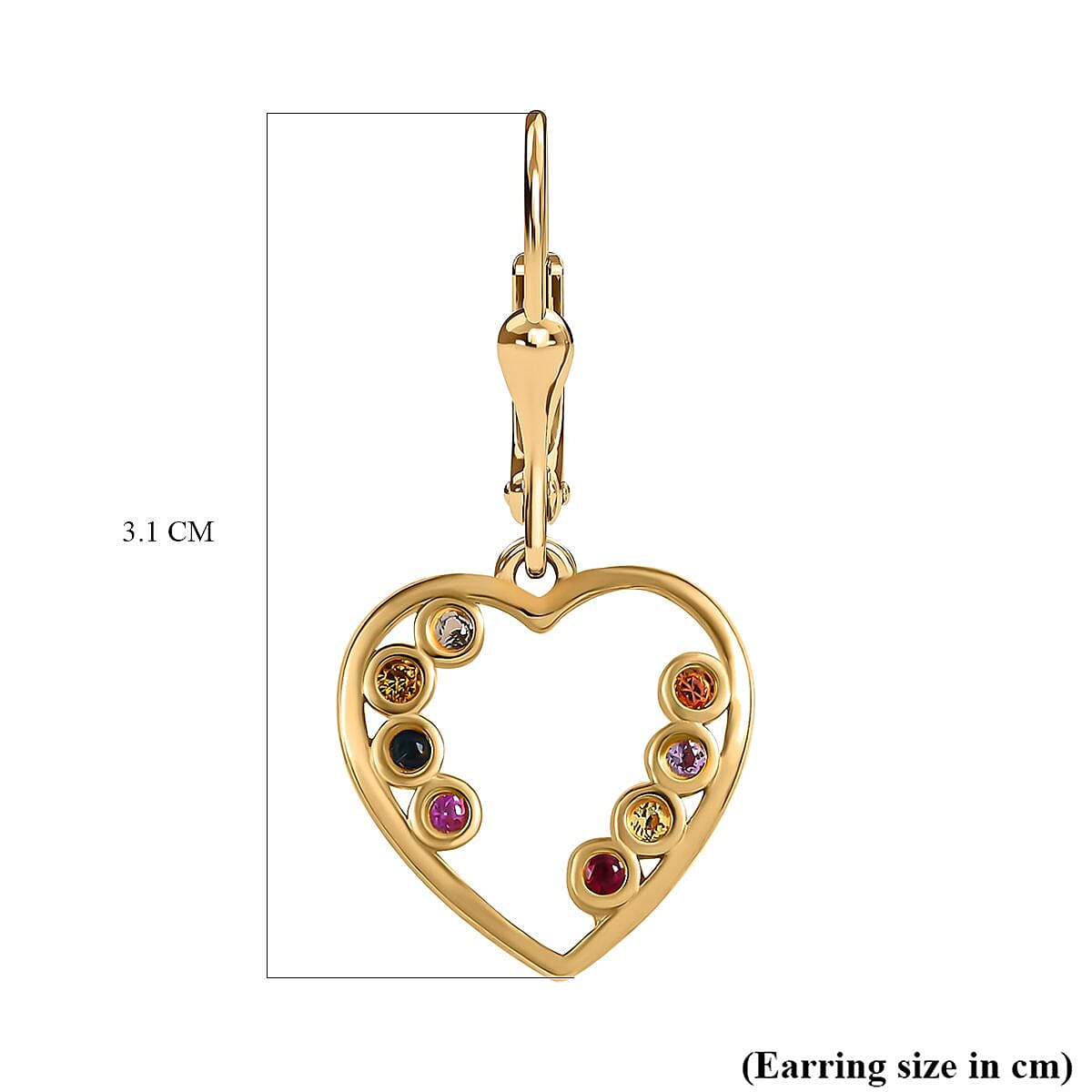 Multi Sapphire Lever Back Heart Earrings in 18K Vermeil Yellow Gold Plated Sterling Silver