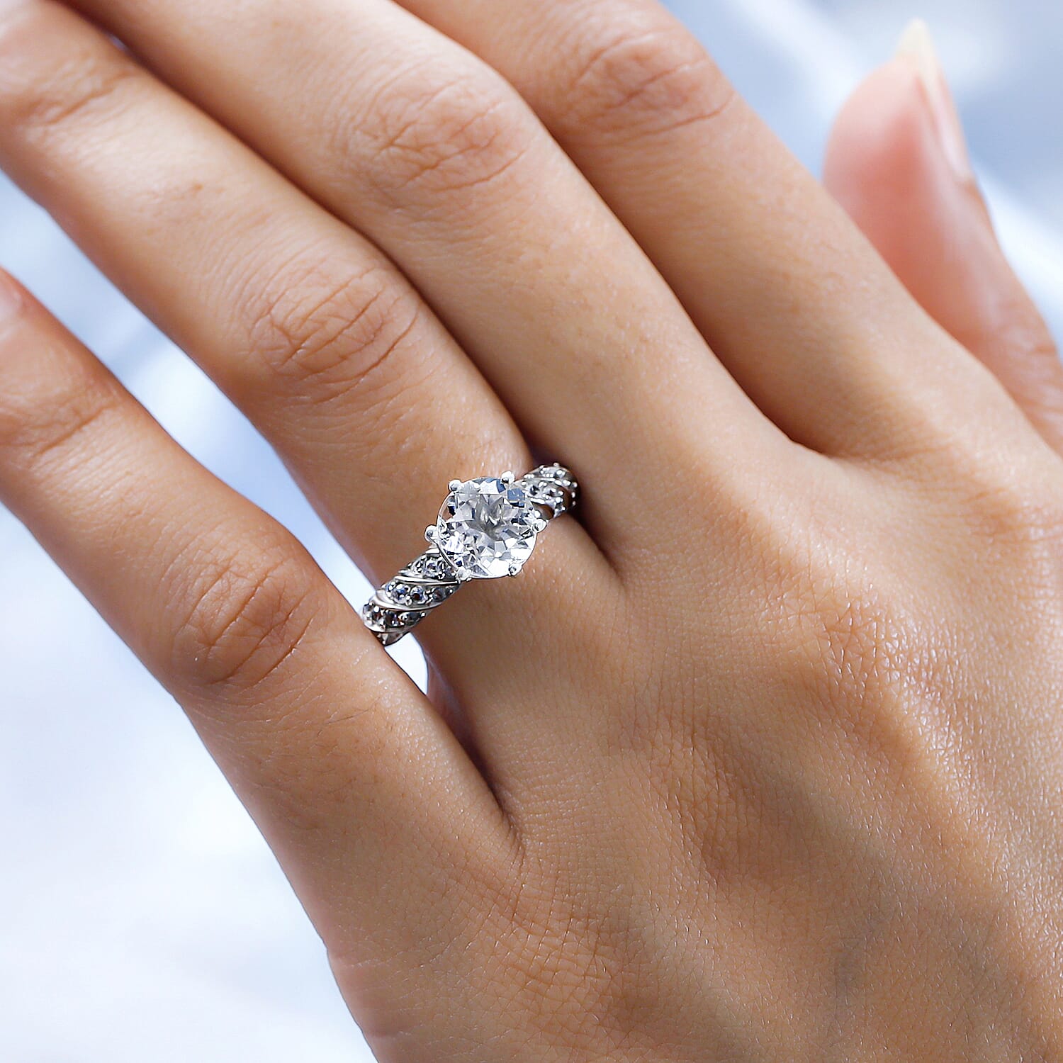 Hyalite Opal and Natural Zircon Solitaire Ring in Platinum Overlay Sterling Silver 2.28 Ct