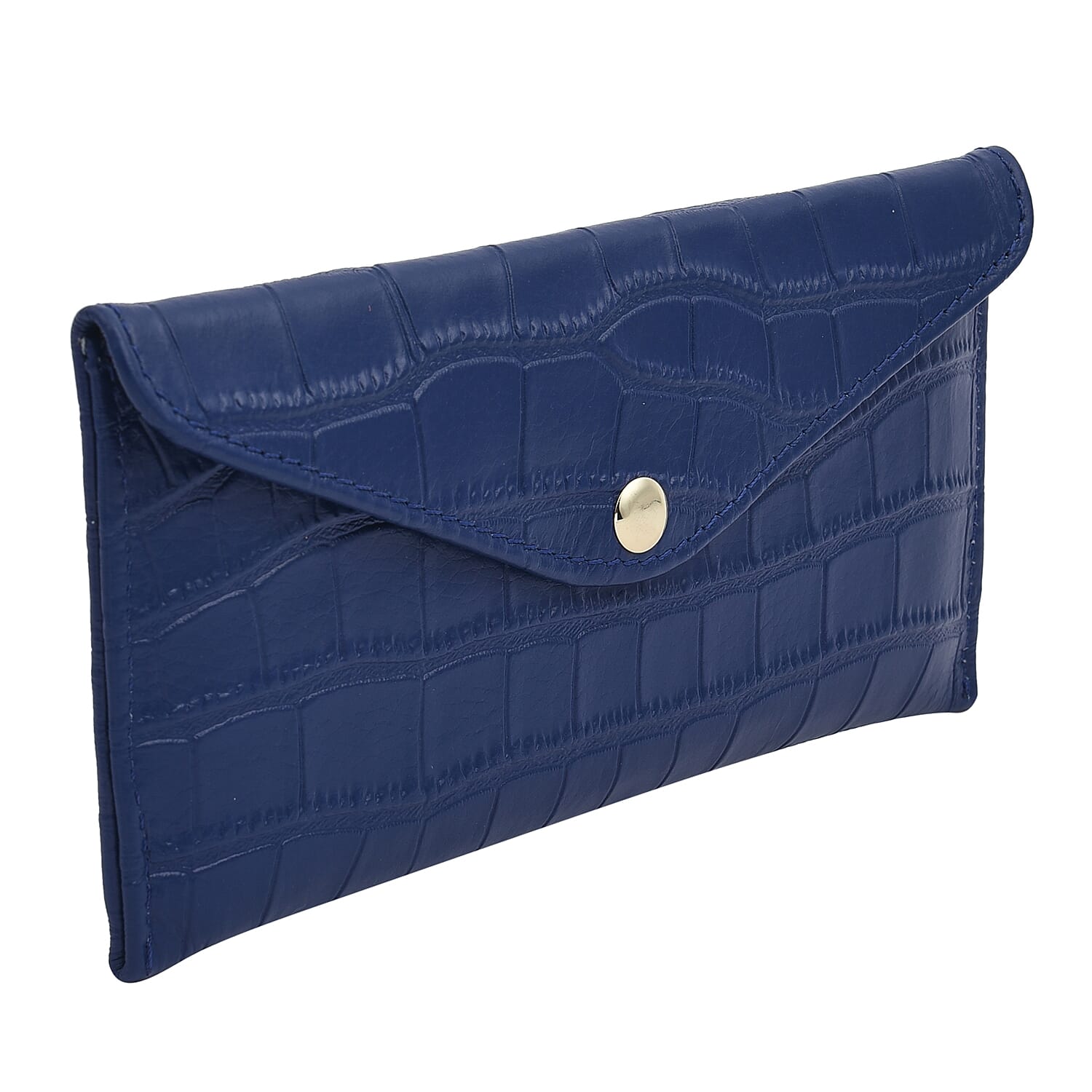 Genuine Leather RFID Protected Stone Pattern Long Size Wallet with Magnetic Closure  Navy
