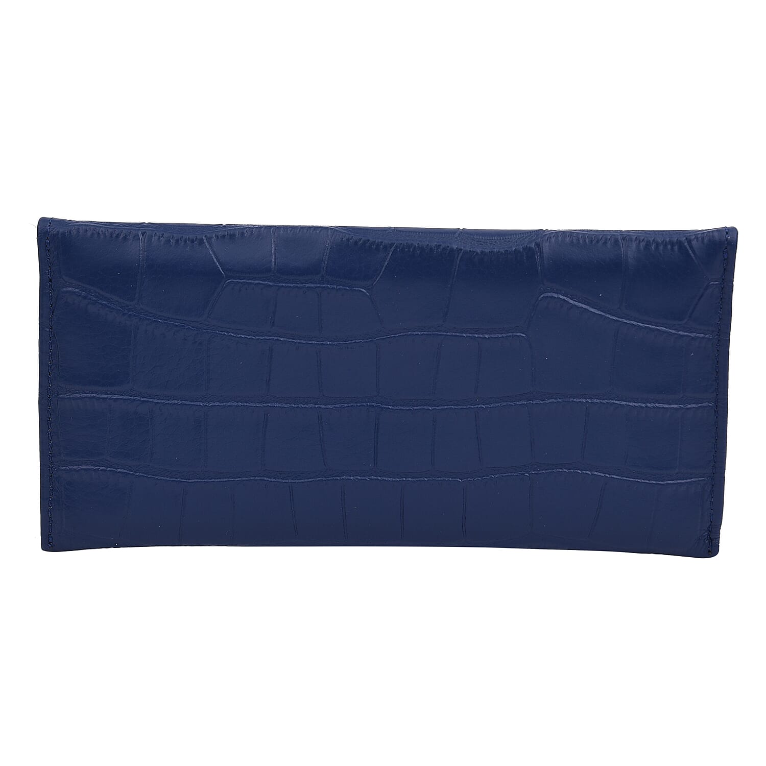 Genuine Leather RFID Protected Stone Pattern Long Size Wallet with Magnetic Closure  Navy