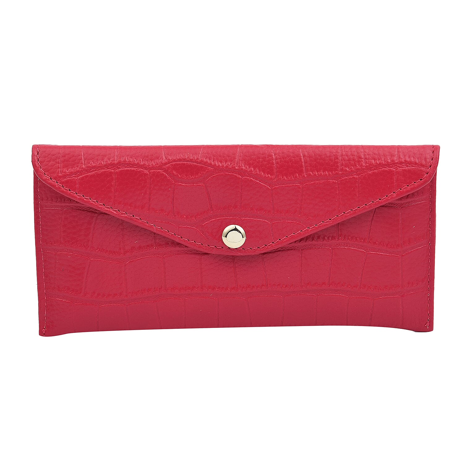 100% Genuine Leather Croc Embossed Pattern Long Size Wallet with Magnetic Closure (Size 20x10Cm) - Fuchsia