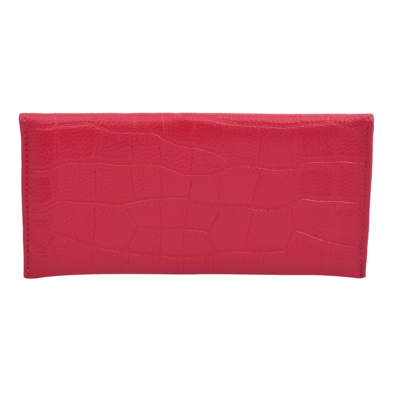 100% Genuine Leather Croc Embossed Pattern Long Size Wallet with Magnetic Closure (Size 20x10Cm) - Fuchsia