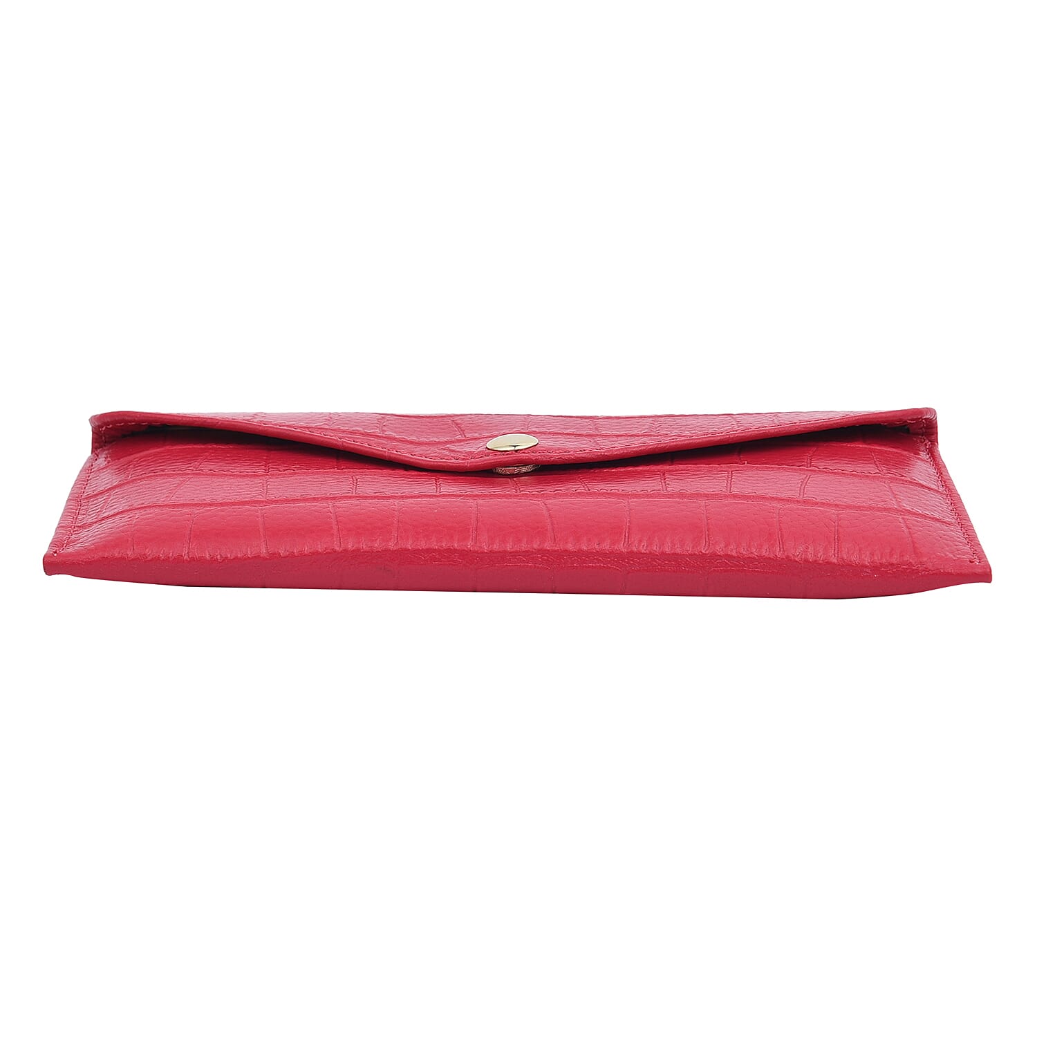 100% Genuine Leather Croc Embossed Pattern Long Size Wallet with Magnetic Closure (Size 20x10Cm) - Fuchsia